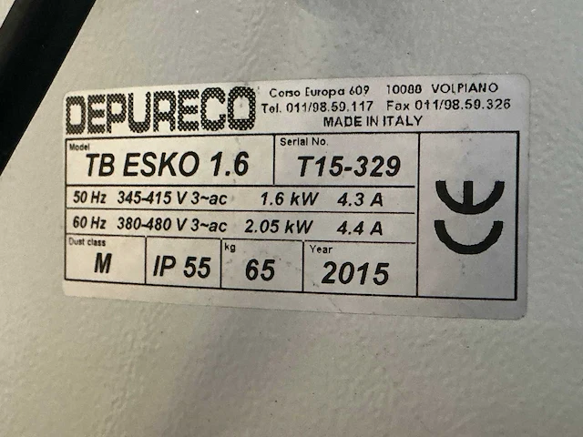 2015 depureco tb esko 1.6 industriële verrijdbare stofzuiger - afbeelding 4 van  4