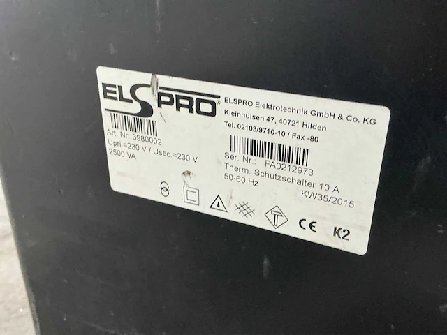 2015 elspro aachen 3980002 scheidingstransformator 2500va - afbeelding 4 van  5