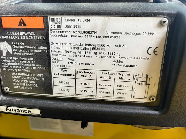 2015 hyster j3.oxn vorkheftruck - functioneel - afbeelding 2 van  17