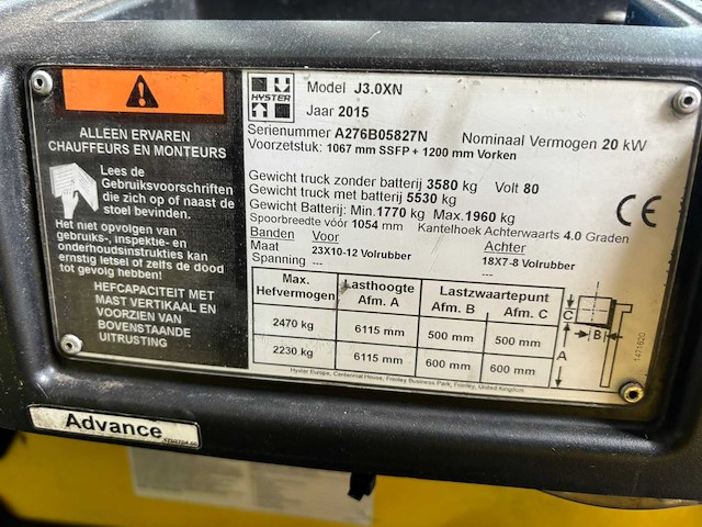 2015 hyster j3.oxn vorkheftruck - functioneel - afbeelding 16 van  17