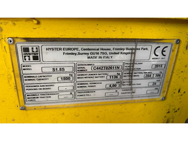 2015 hyster s1.5s compacte stapelaar - functioneel - afbeelding 2 van  10