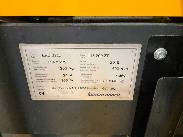 2015 jungheinrich erc 212z stapelaar - afbeelding 3 van  13