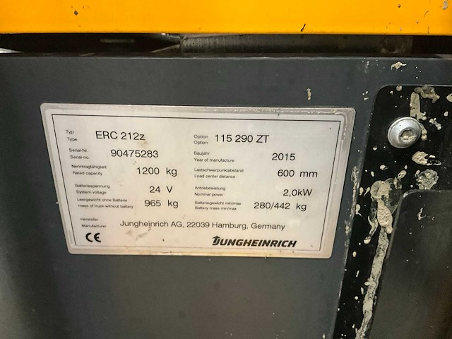 2015 jungheinrich erc212z stapelaar - afbeelding 6 van  15