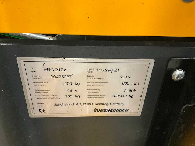 2015 jungheinrich erc212z stapelaar - afbeelding 3 van  14