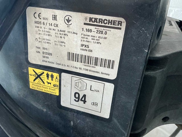 2015 kärcher hds 6/14 cx hogedrukreiniger - afbeelding 4 van  12