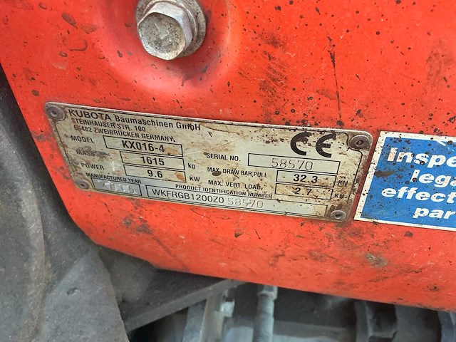 2015 kubota kx016-4 minigraafmachine - afbeelding 8 van  15
