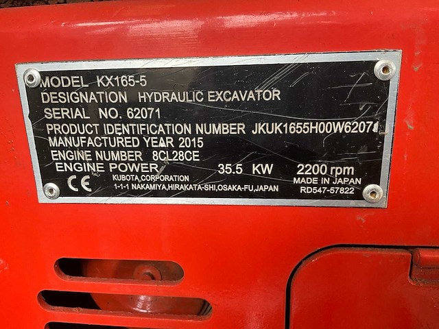2015 kubota kx165 rupsgraafmachine - afbeelding 8 van  21
