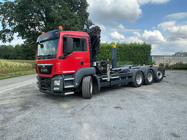 2015 man tgs 35.440 vrachtwagen met vdl containerhaaksysteem en palfinger kraan - afbeelding 1 van  45