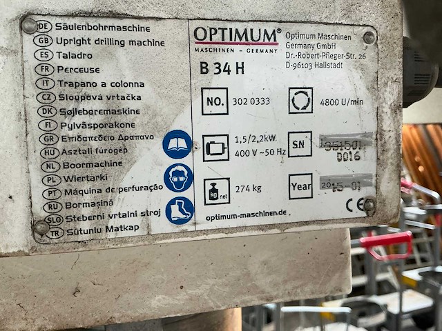 2015 optimum b34h kolomboormachine te herstellen. - afbeelding 5 van  13