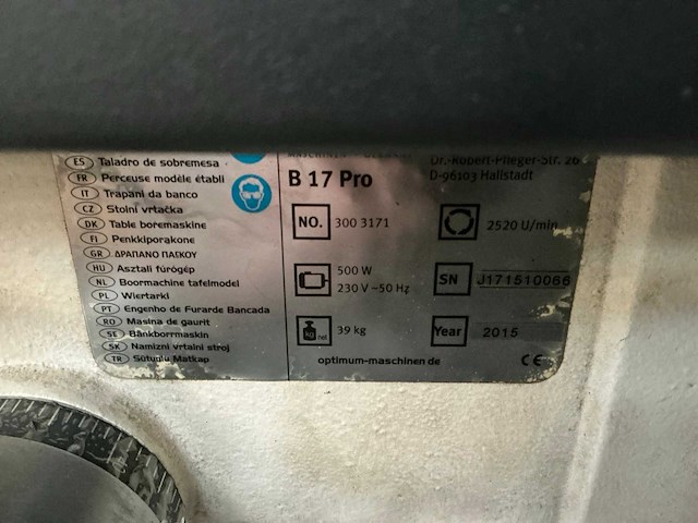 2015 optimum opti drill b17pro kolomboormachine te herstellen - afbeelding 2 van  11
