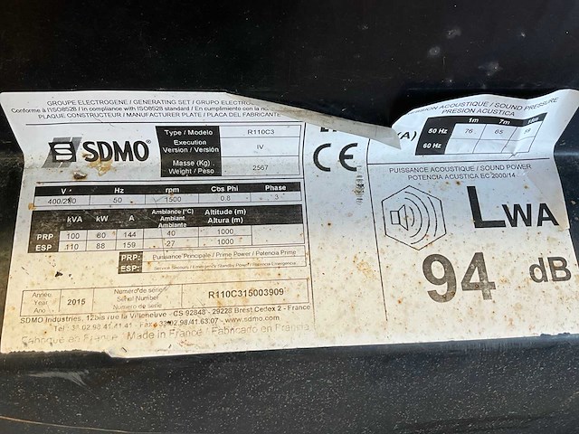 2015 sdmo r110c3 generator - afbeelding 13 van  15