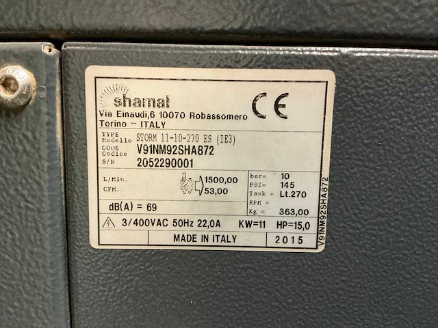 2015 shamal storm 11-10-270 es schroefcompressor - afbeelding 5 van  9