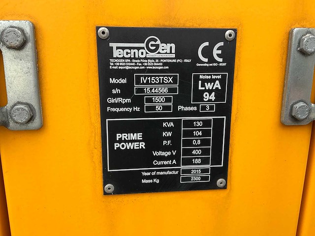2015 tecnogen iv153tsx stroomgenerator - afbeelding 14 van  15