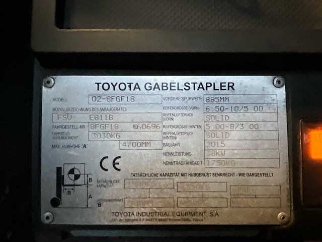 2015 toyota 02-8fgf18 vorkheftruck - afbeelding 10 van  18