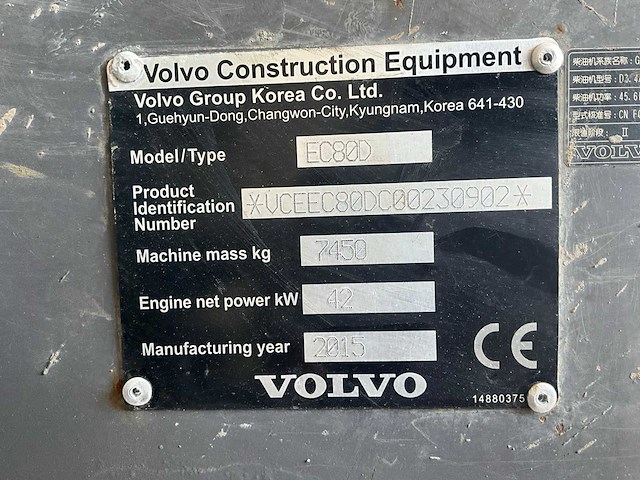 2015 volvo ec80d rupsgraafmachine - afbeelding 13 van  24