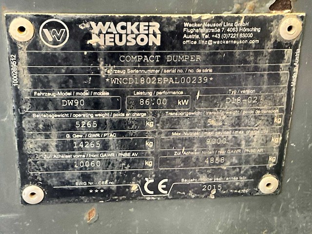2015 wacker neuson dw90 dumper - afbeelding 4 van  17