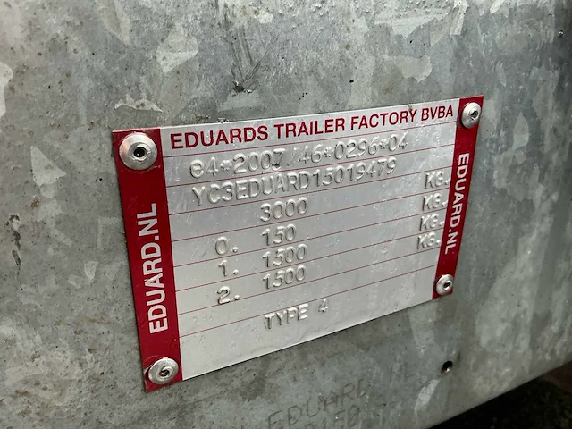 2015eduard dubbelassige aanhangwagen 3000kg - afbeelding 1 van  19