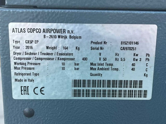 2016 atlas coco gx5 ep schroefluchtcompressor - afbeelding 4 van  11