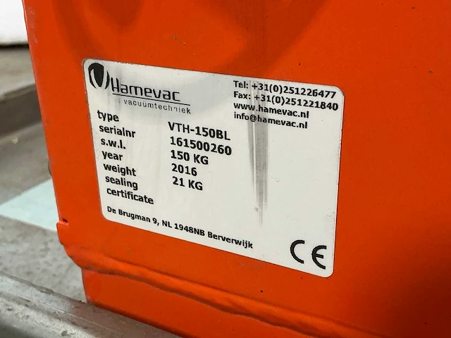 2016 hamevac vth-150-bl vacuüm hijsunit 150kg - afbeelding 4 van  7