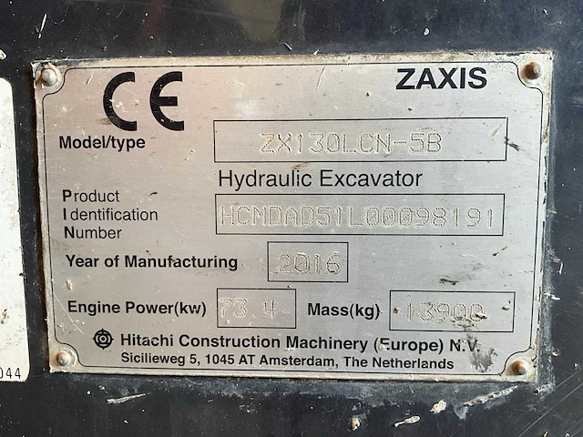 2016 hitachi zaxis zx130lcn-5b rupsgraafmachine - afbeelding 8 van  28