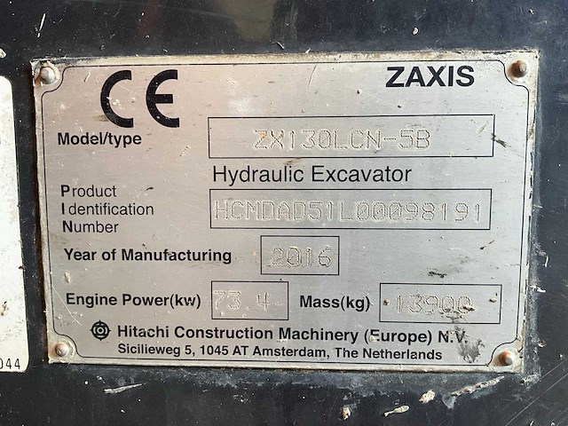 2016 hitachi zaxis zx130lcn-5b rupsgraafmachine - afbeelding 8 van  28