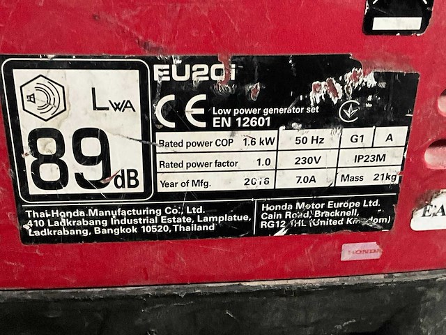 2016 honda eu20i stroomgenerator - afbeelding 6 van  7