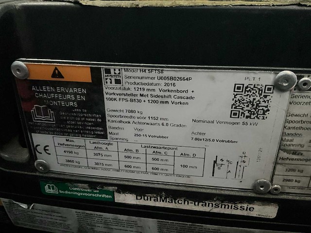 2016 hyster h4.5ftse vorkheftruck (68046-108) - afbeelding 3 van  8