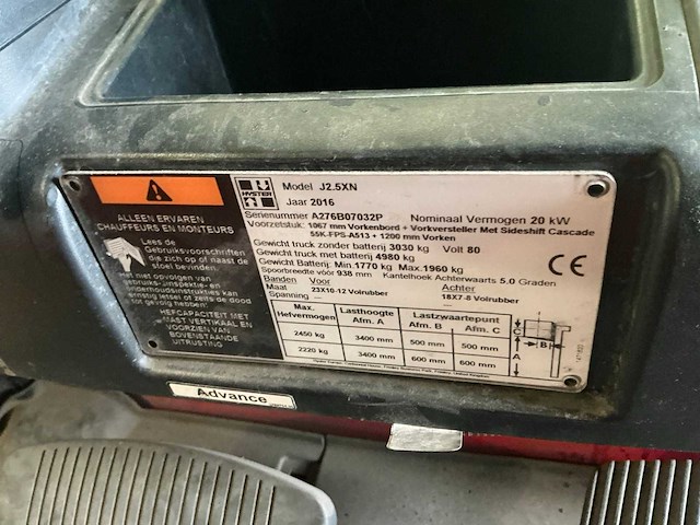 2016 hyster j2.5xn vorkheftruck (68025-76) - afbeelding 9 van  20