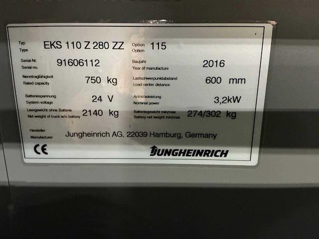 2016 jungheinrich eks110z280zz orderpicker - afbeelding 21 van  21