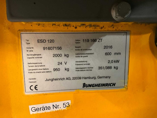 2016 jungheinrich esd120 stapelaar - afbeelding 2 van  12
