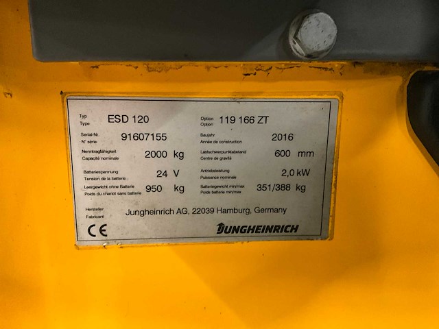 2016 jungheinrich esd120 stapelaar - afbeelding 5 van  17