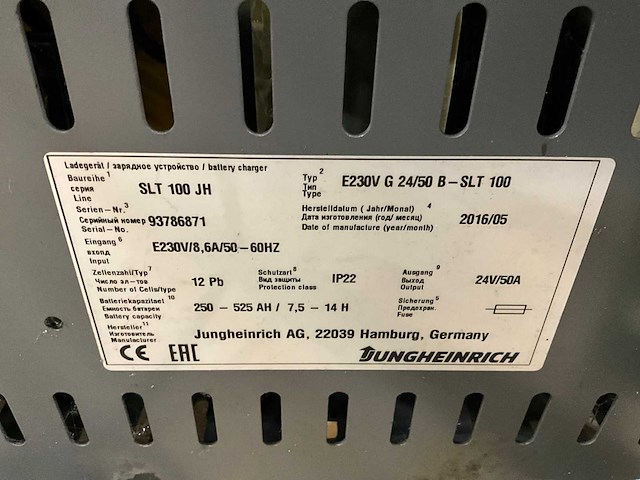 2016 jungheinrich slt 100 acculader - afbeelding 6 van  6