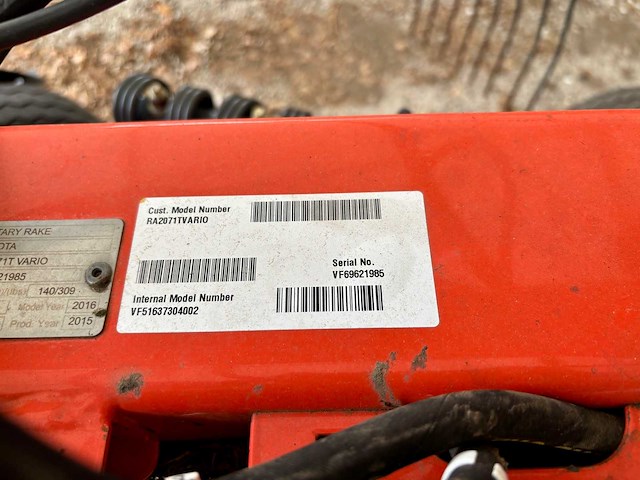 2016 kubota ra2071t vario rotary rake - afbeelding 24 van  31