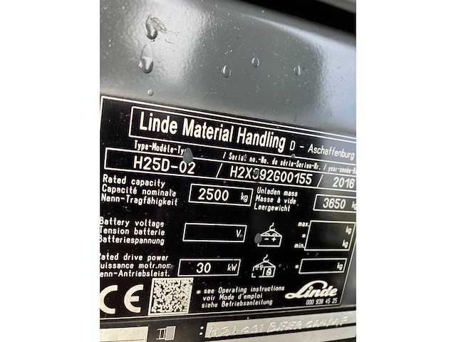 2016 linde h25d vorkheftruck met rotator + arm - afbeelding 51 van  55