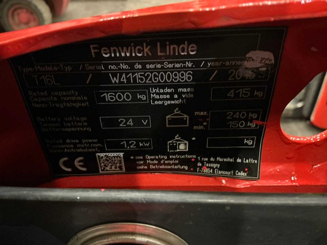 2016 linde t16l stapelaar - afbeelding 8 van  13
