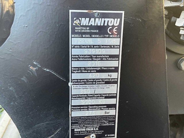 2016 manitou treuil 5t hydraulische lier - afbeelding 4 van  12