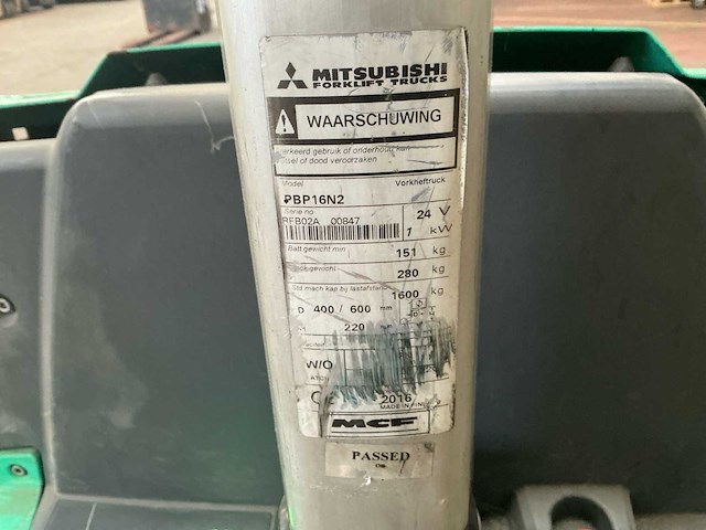 2016 mitsubishi pbp16n2 transpallet - afbeelding 3 van  11