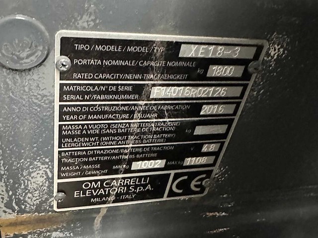 2016 om carrelli elevatori xe18-3 vorkheftruck - afbeelding 10 van  10