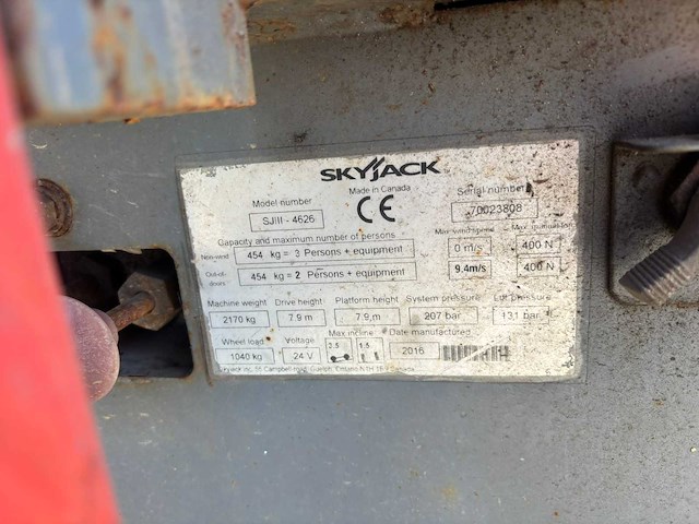 2016 skyjack sjiii-4626 hoogwerker (werkhoogte 10m) - afbeelding 7 van  9