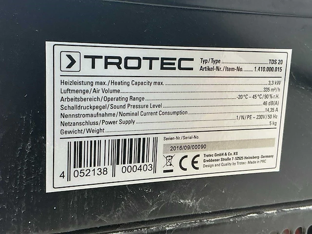 2016 trotec tds 20 elektroheater 3kw - afbeelding 5 van  6