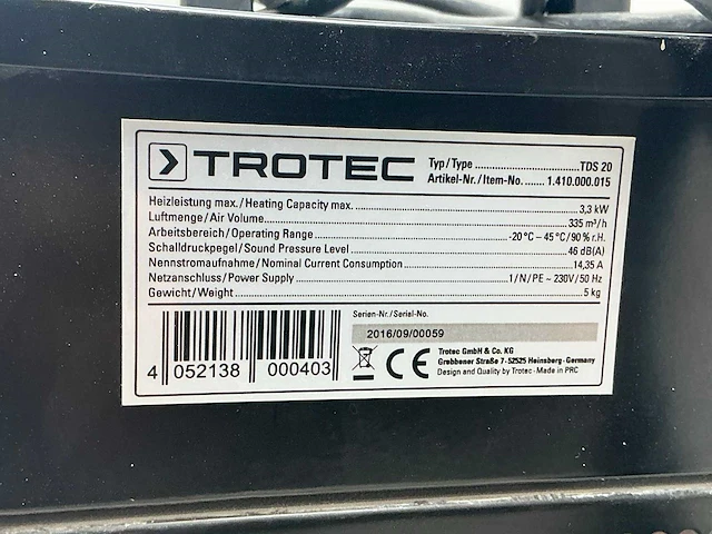 2016 trotec tds 20 elektroheater 3kw - afbeelding 5 van  6