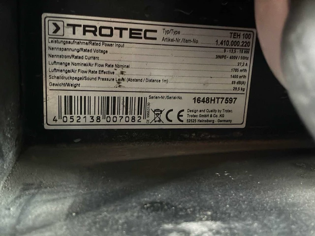 2016 trotec teh 100 elektroheater 18kw 400v - afbeelding 5 van  8