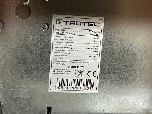 2016 trotec ttk 0175 s bouwdroger 50l - afbeelding 5 van  7