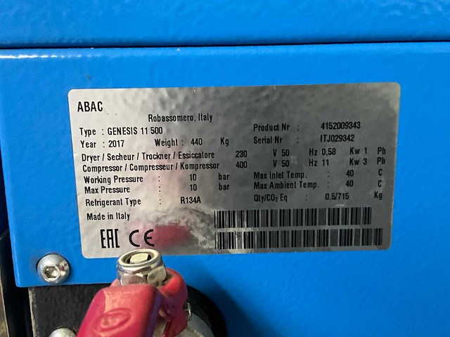 2017 abac genesis 11-500 schroefcompressor - afbeelding 3 van  4