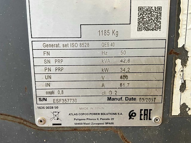 2017 atlas copco qes40 generator - afbeelding 2 van  19