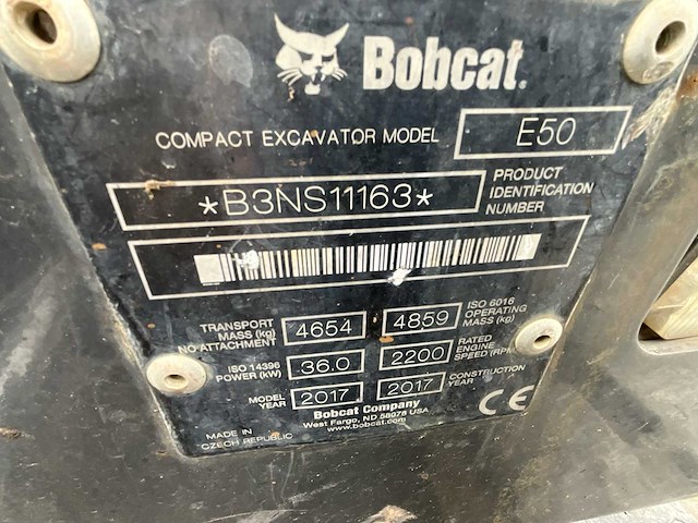 2017 bobcat e50 - rupsgraafmachine (lage urenstand - afbeelding 7 van  34