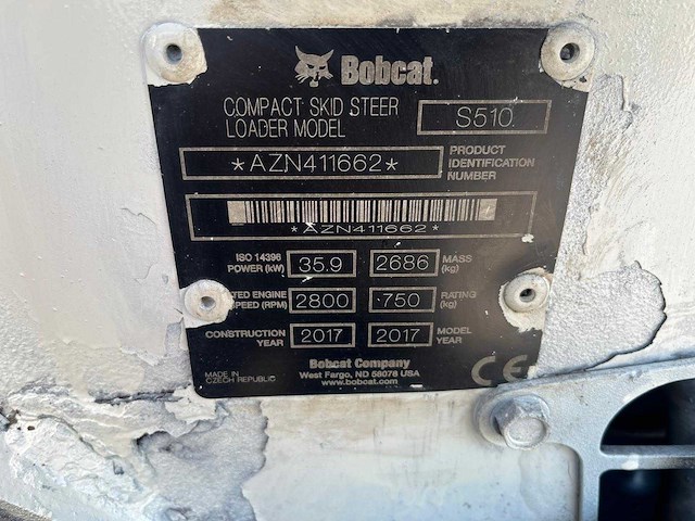 2017 bobcat s510 schranklader - afbeelding 12 van  12