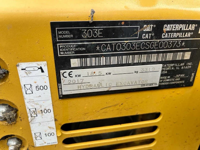 2017 caterpillar / cat 303e cr cat 303e cr – 2017 – 3,3t – cabine – snelkoppeling – 4 emmers – hulphydrauliek - afbeelding 2 van  18