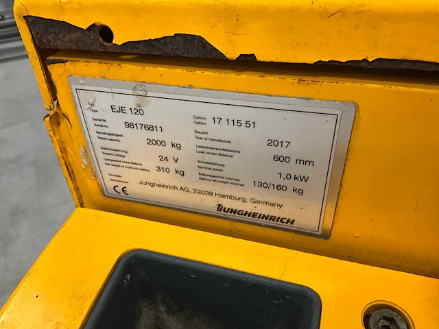 2017 jungheinrich eje 120 elektrische palletwagen - afbeelding 2 van  11