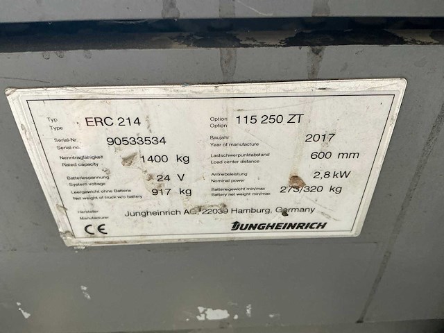 2017 jungheinrich erc214 stapelaar - afbeelding 6 van  14